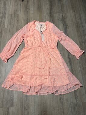 BCBGeneration Women's Light Pink Tie-Waist Long-Sleeve Dress